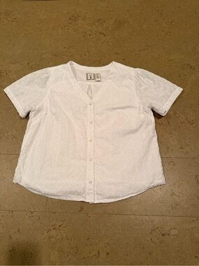 White Eyelet Button-Front Blouse